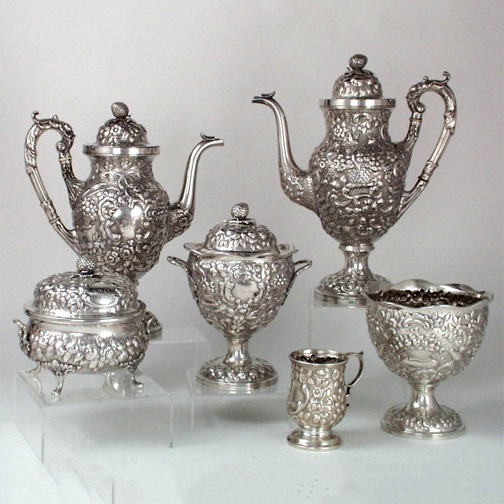 Andrew Ellicott Warner: The Tucker Family Tea and Coffee Service, Baltimore, c. 1840 with butter and cup