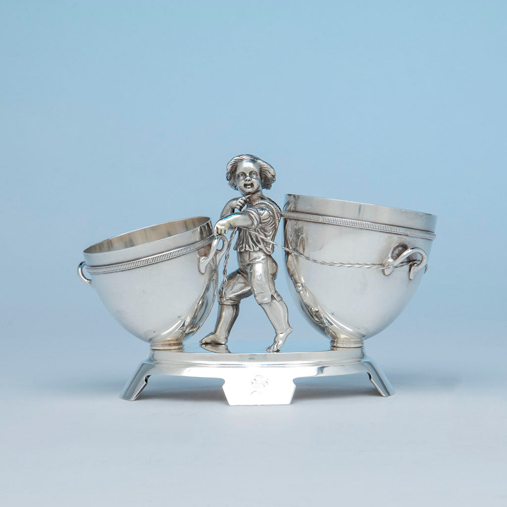 Gorham Antique Sterling Silver Figural Dessert Cream &amp; Sugar Stand, Providence, RI, 1870