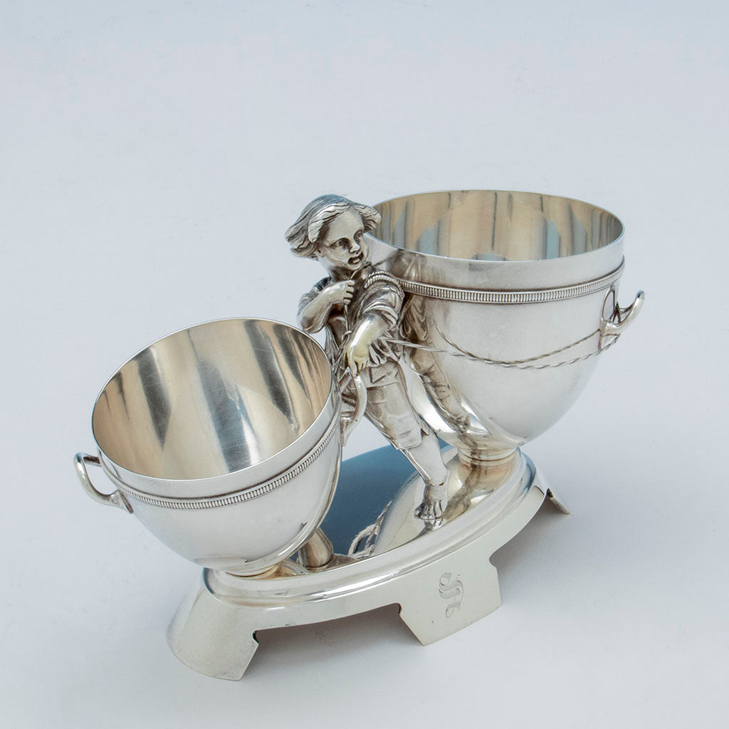 Top view of Gorham Antique Sterling Silver Figural Dessert Cream &amp; Sugar Stand, Providence, RI, 1870