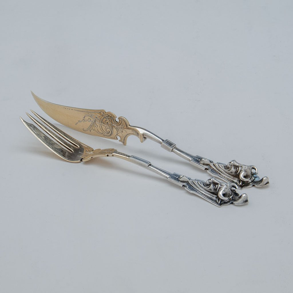 George Sharp Antique Sterling Silver 'Bull Pickle Set, Philadelphia, PA, c. 1870