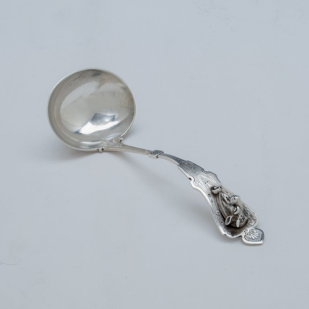 American Antique Sterling Silver 'Bull' Design Sauce Ladle, c. 1870