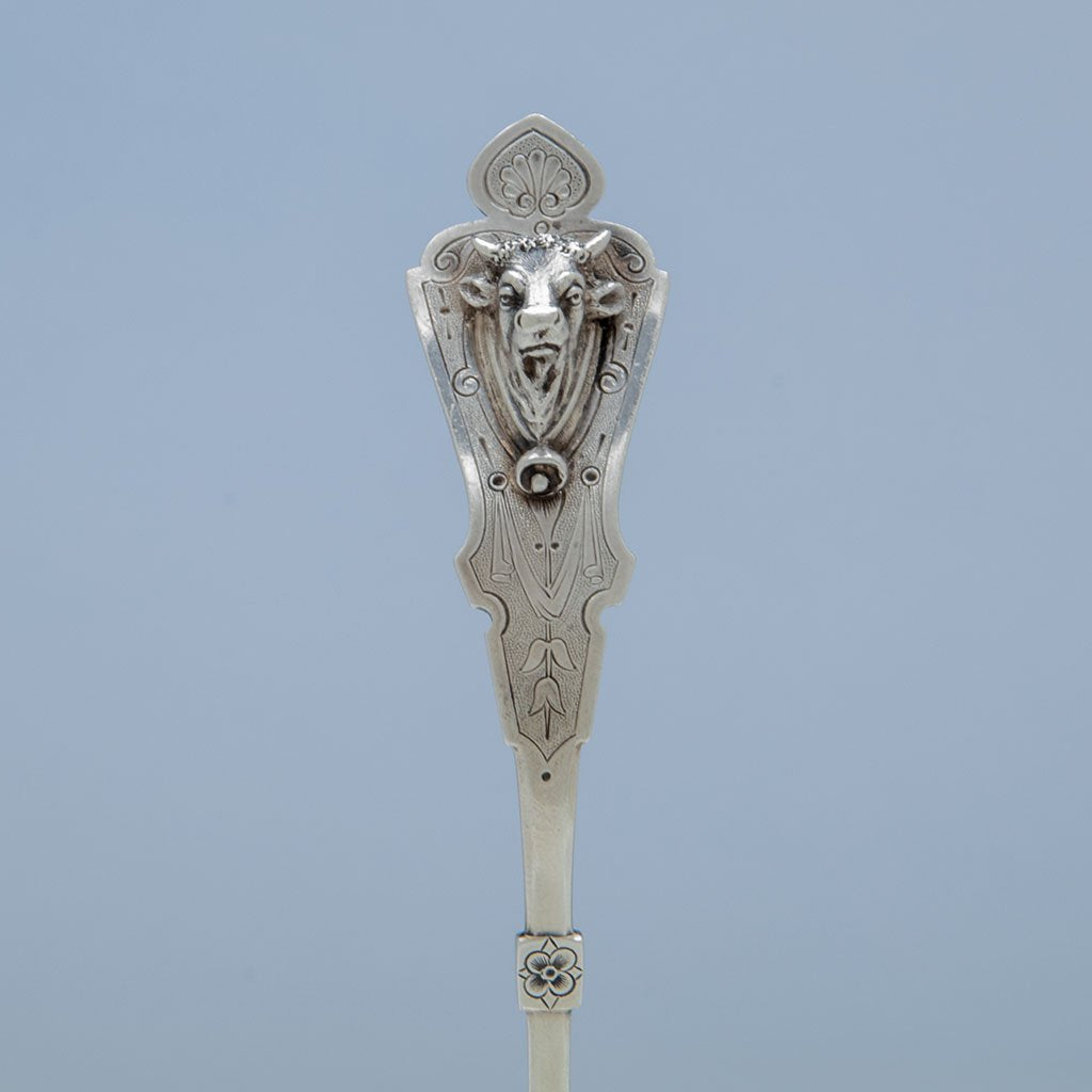 Detail of American Antique Sterling Silver &#39;Bull&#39; Design Sauce Ladle, c. 1870