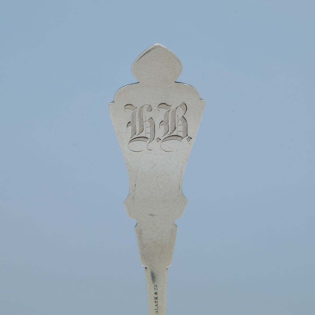 Monogram on American Antique Sterling Silver &#39;Bull&#39; Design Sauce Ladle, c. 1870