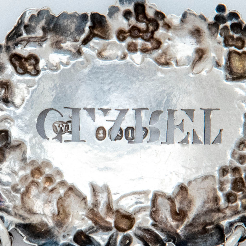 Marks on William Brown George IV Antique Sterling Silver Claret Label, London, 1826/27