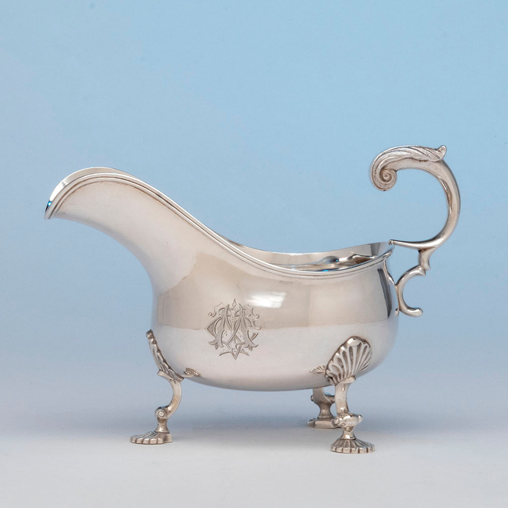Obadiah Rich Coin Silver Figural Gravy Boat, Boston, MA, c. 1840s