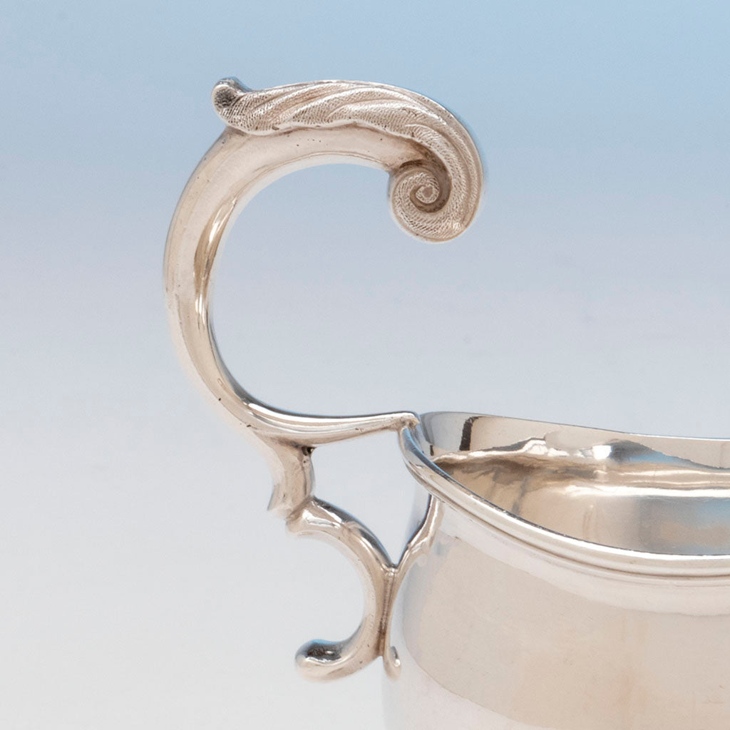 Handle to Obadiah Rich Coin Silver Figural Gravy Boat, Boston, MA, c. 1840s
