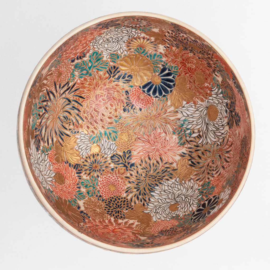 Interior cup detail of Shreve &amp; Co Art Nouveau Sterling and Satsuma Pottery Large Compote, San Francisco, CA, c. 1900