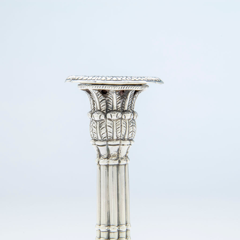 Top of Pr. George III Rare Sterling Tea Candlesticks, John Carter, London, 1769/70