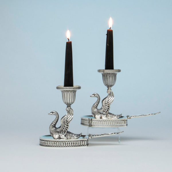 J.E. Caldwell Antique Sterling Silver Swan Candlesticks
