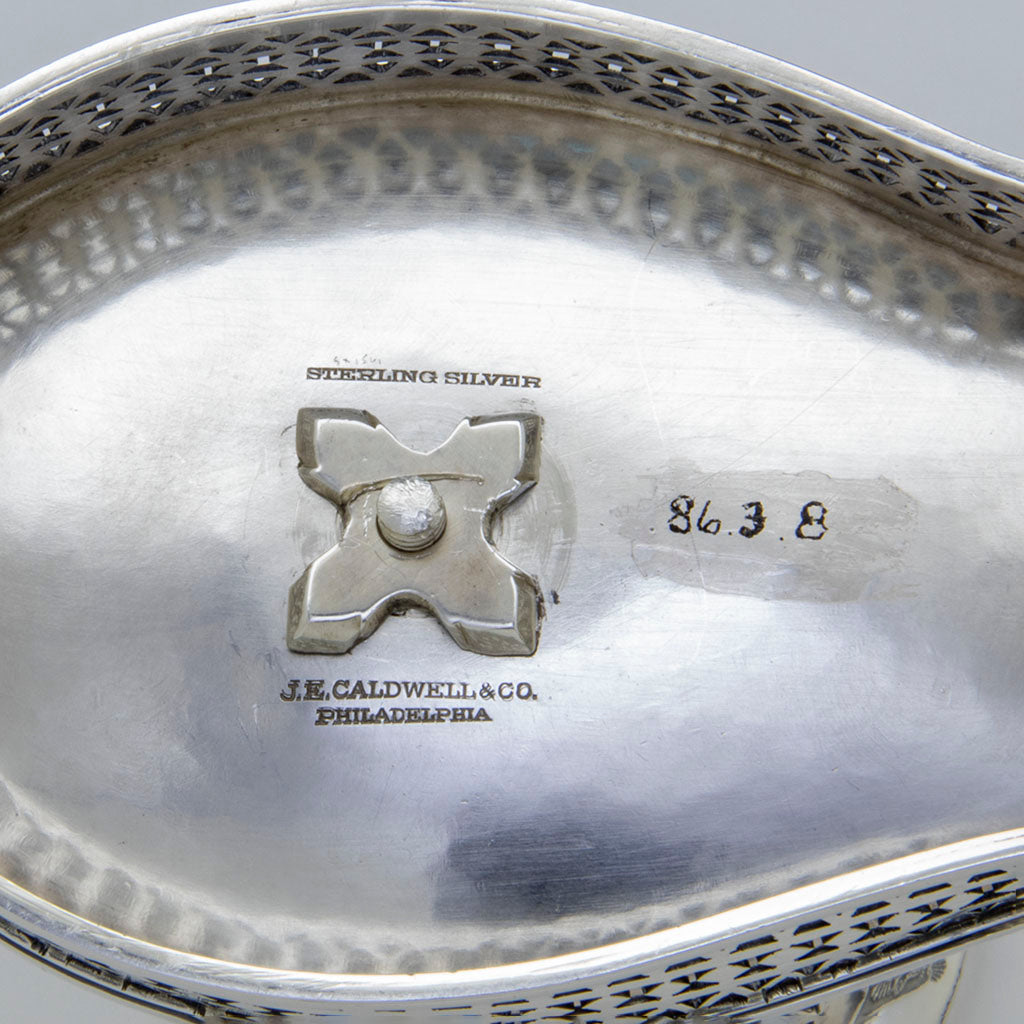 Marks on J.E. Caldwell Antique Sterling Silver Swan Taper Sticks, Philadelphia, PA, c. 1865