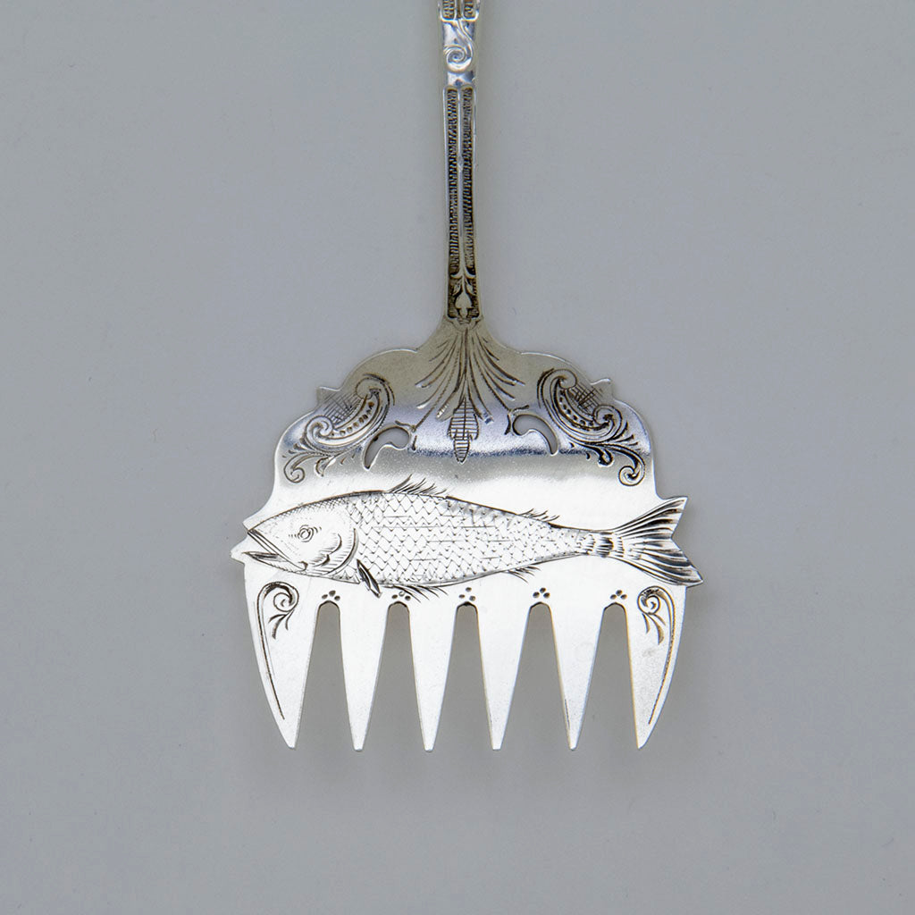 Fork detail of Wood and Hughes Olive Dish and Fork, NYC, NY, c. 1890