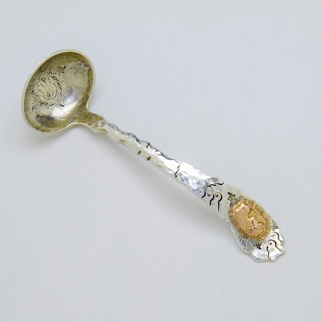 Shiebler &#39;Homeric&#39;(Medallion) Sterling and 14k Gold Sauce Ladle, NYC, NY, c. 1880