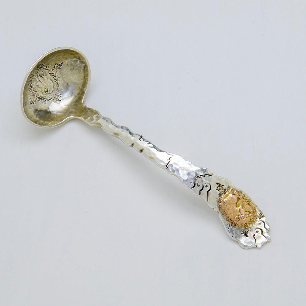 Shiebler 'Homeric'(Medallion) Sterling and 14k Gold Sauce Ladle, NYC, NY, c. 1880