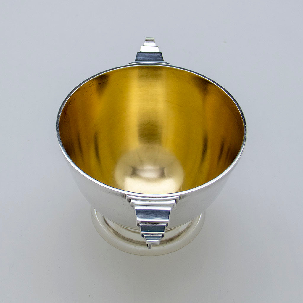 Handles of Durgin Division of Gorham Sterling and Jade Art Deco Bowl, Providence, RI, 1928