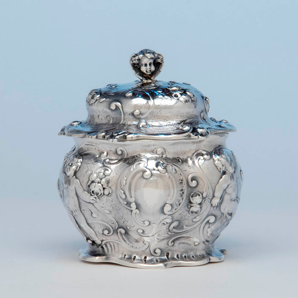 Gorham Sterling Figural Puff Box, Providence, RI, made for the Columbian Exposition, 1893