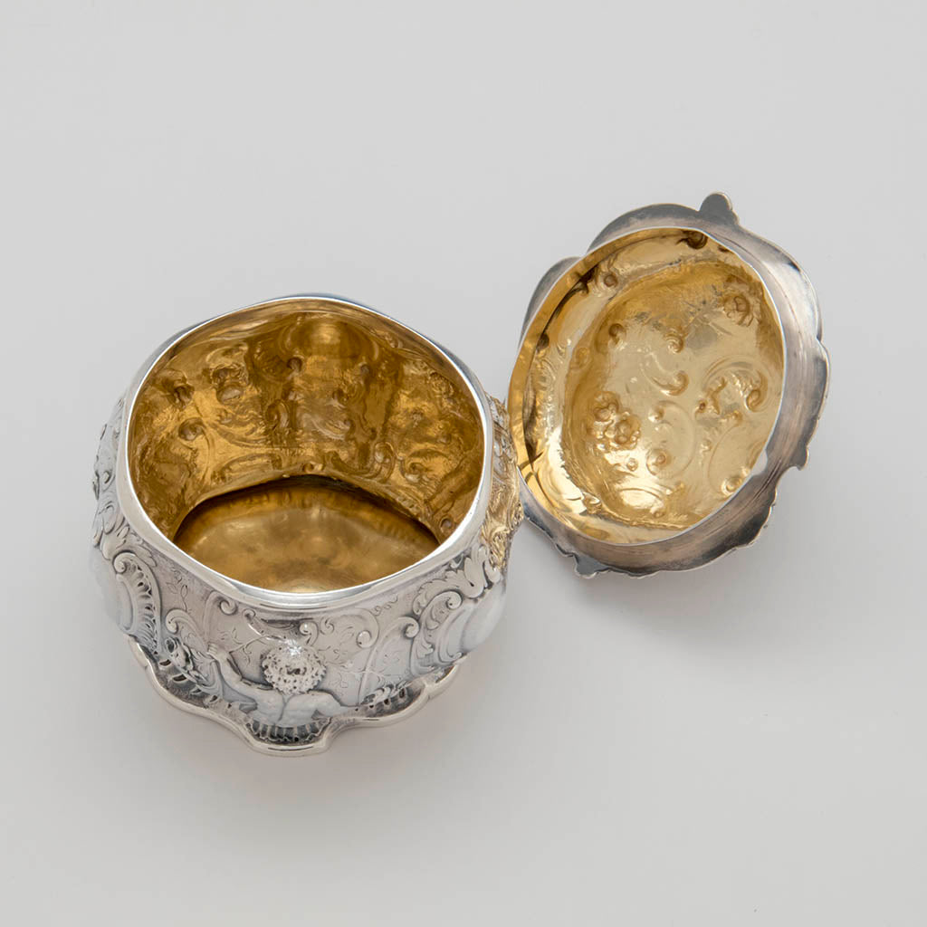 Interior of Gorham Sterling Figural Puff Box, Providence, RI, made for the Columbian Exposition, 1893