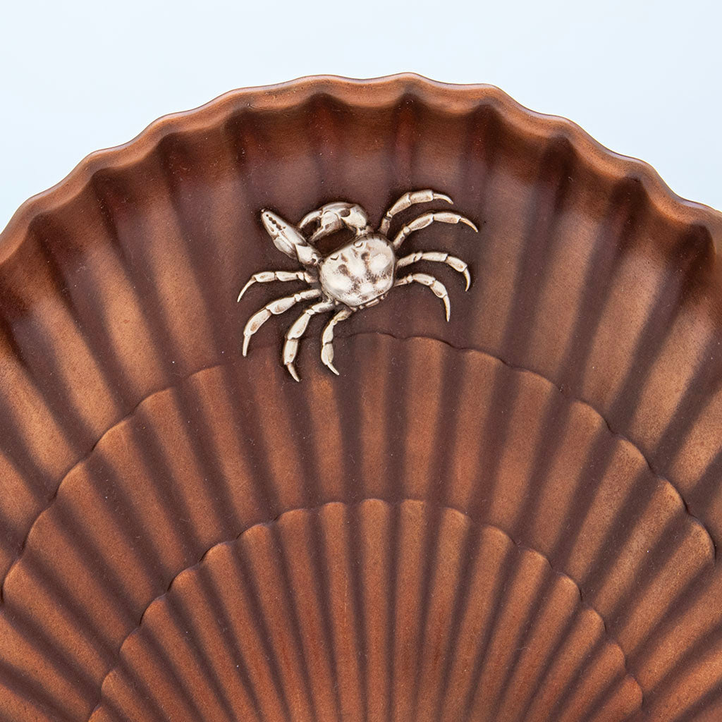 Large applied crab on Gorham Copper &amp; Other Metals Shell Grape Dish, Providence, RI, c. 1882