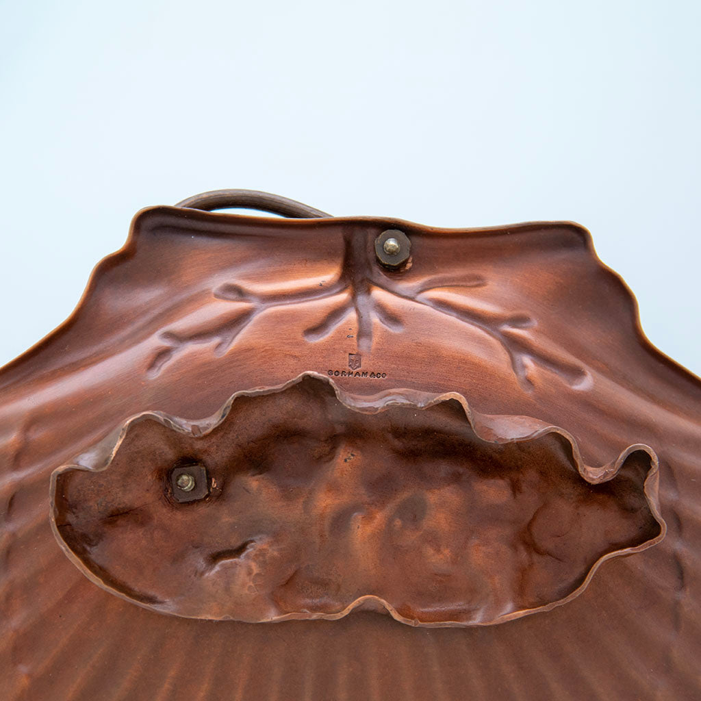 Marks and foot of Gorham Copper &amp; Other Metals Shell Grape Dish, Providence, RI, c. 1882