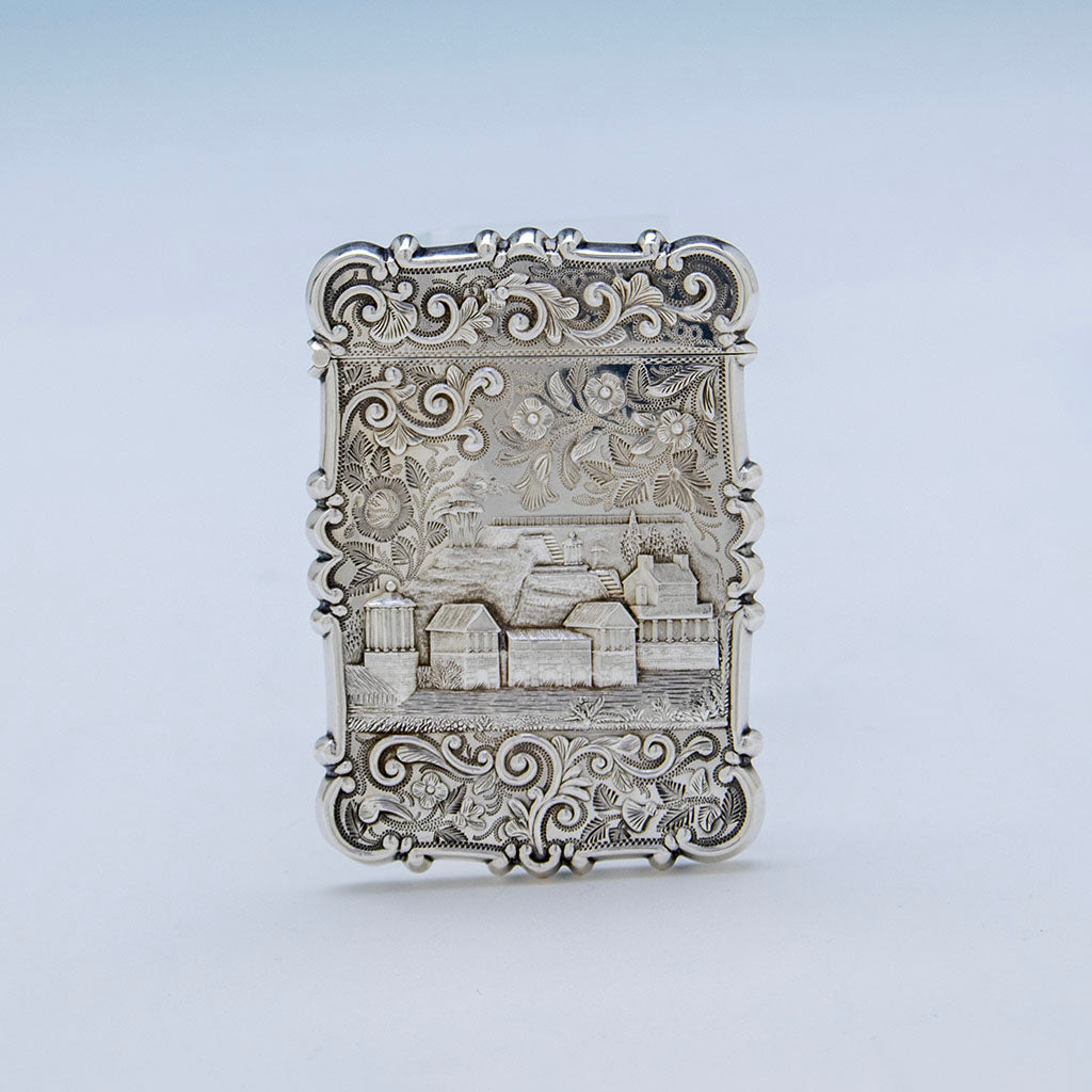 Phil. Water Works of American Coin Silver Philadelphia Water Works/ Trinity Church Card Case, c. 1850
