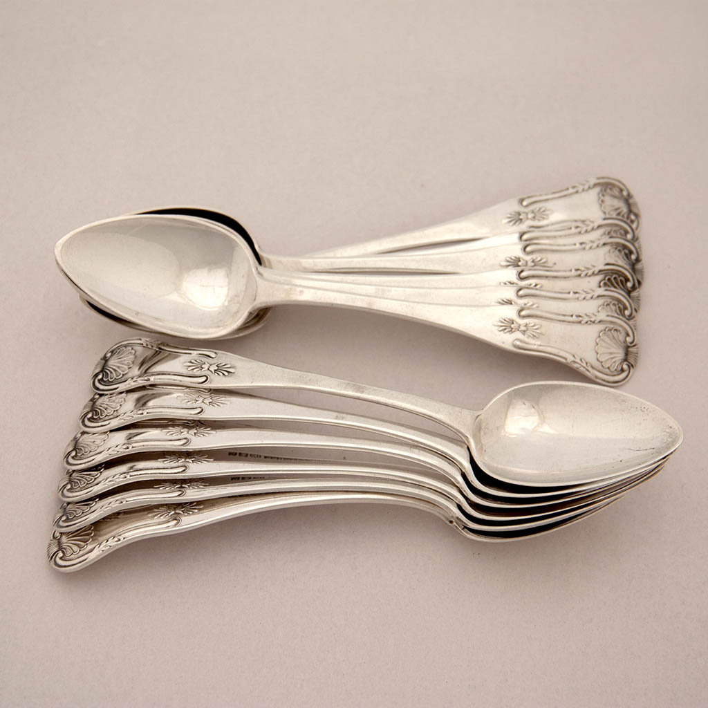Taylor &amp; Lawrie Antique 'Kings' Pattern Coin Silver Tea Spoons - 12, Philadelphia, 1837-52