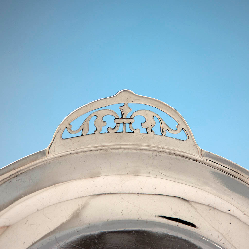 Pierced handle of Arthur Stone Sterling Silver Arts &amp;amp; Crafts Serving Tray, Gardner, MA 1924-37