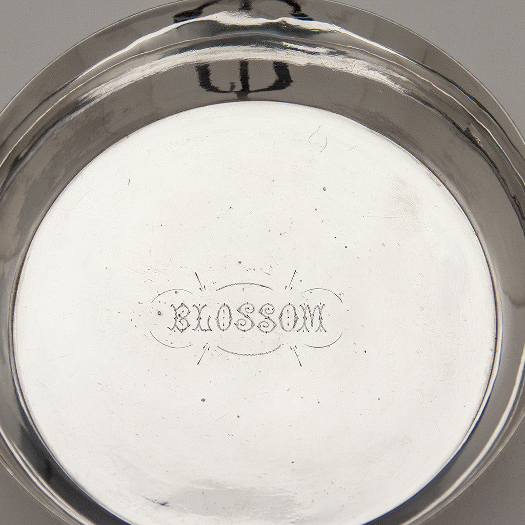 Inscription in the Whiting Antique Sterling Silver Aesthetic Movement Mixed Metals Bowl, New York City or North Attleboro, MA, c. 1875 