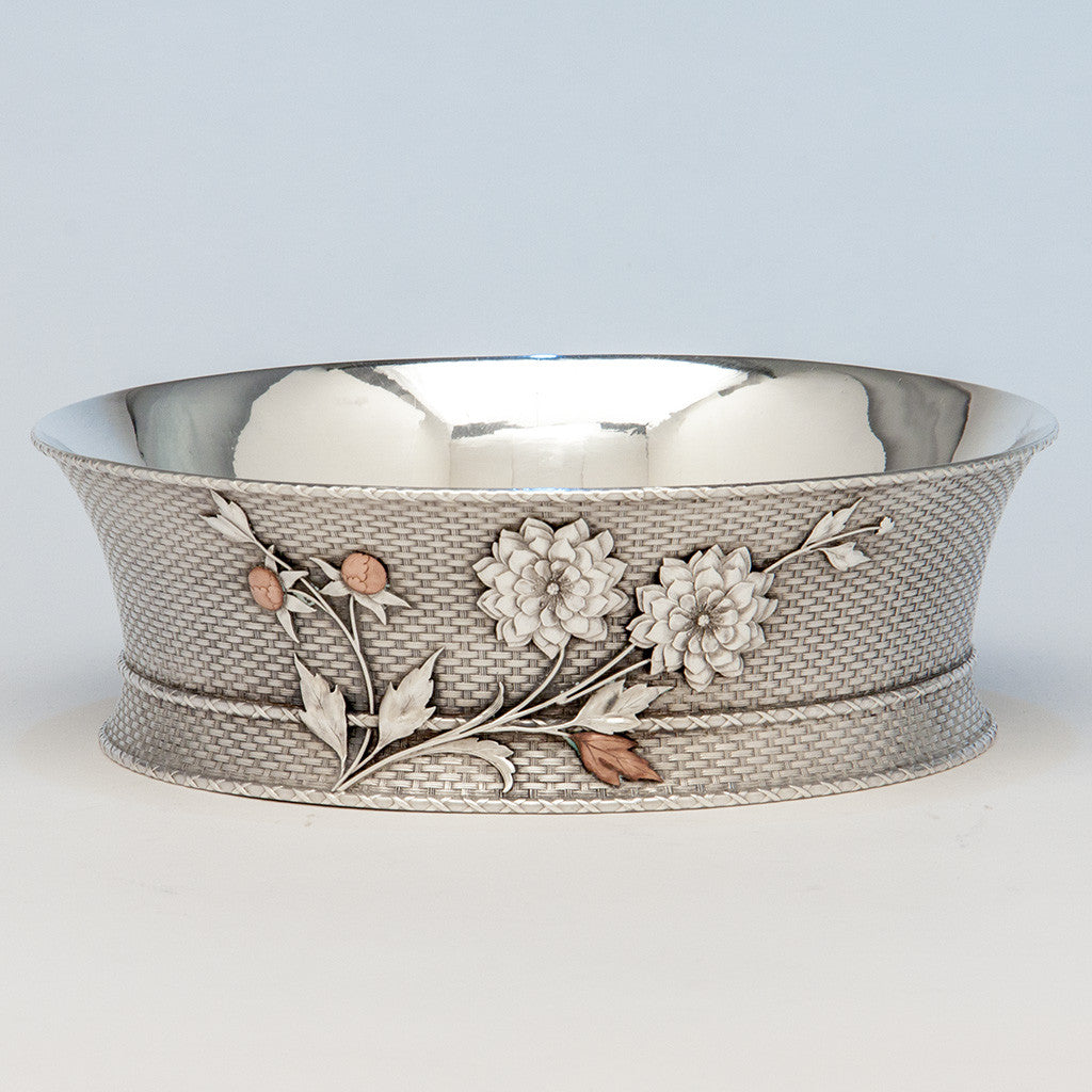 Whiting Antique Sterling Silver Aesthetic Movement Mixed Metals Bowl, New York City or North Attleboro, MA, c. 1875 