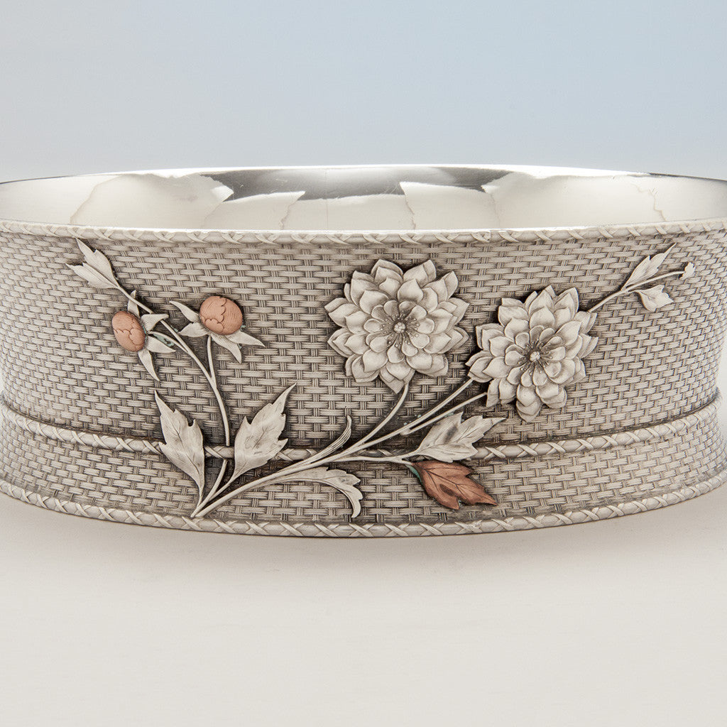 Mixed metal detail Whiting Antique Sterling Silver Aesthetic Movement Mixed Metals Bowl, New York City or North Attleboro, MA, c. 1875 