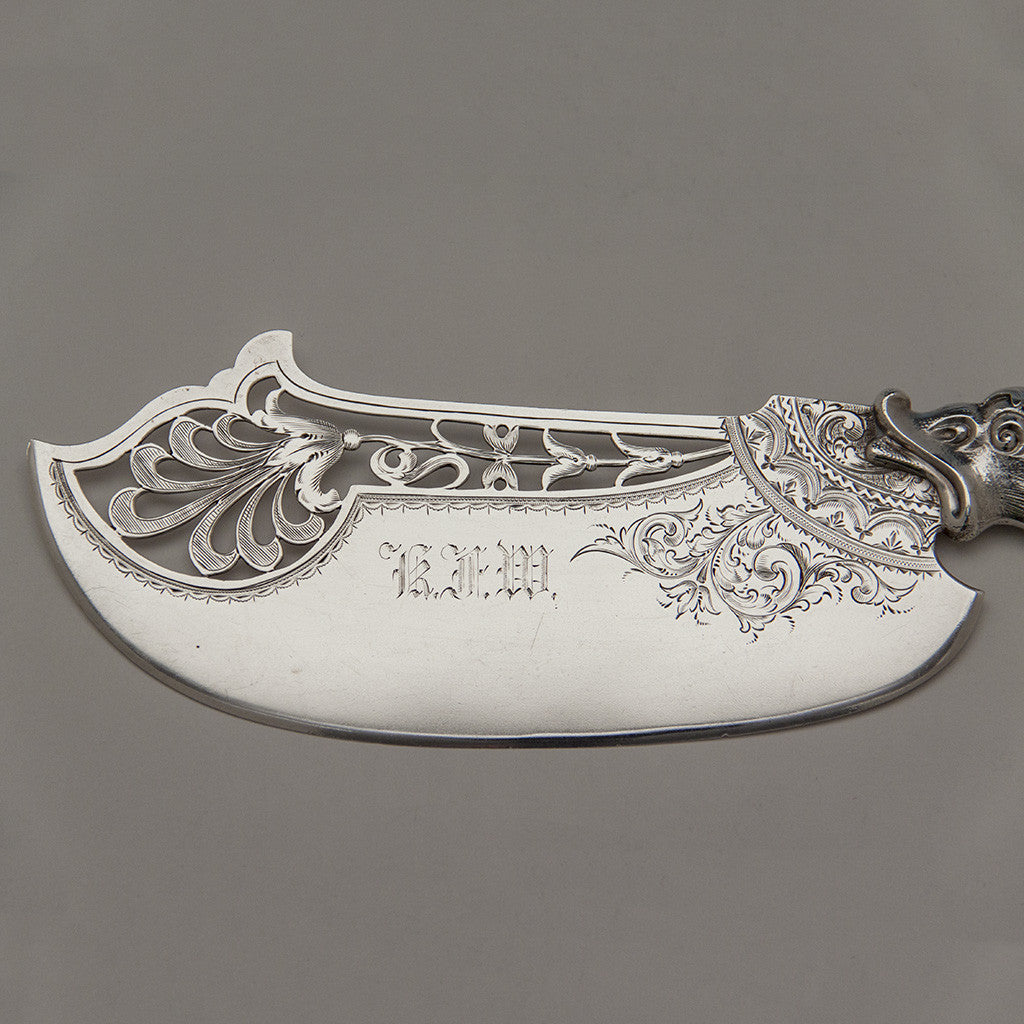 Blade of Shiebler Antique Sterling Silver Figural Fish Slice, New York City, c. 1885
