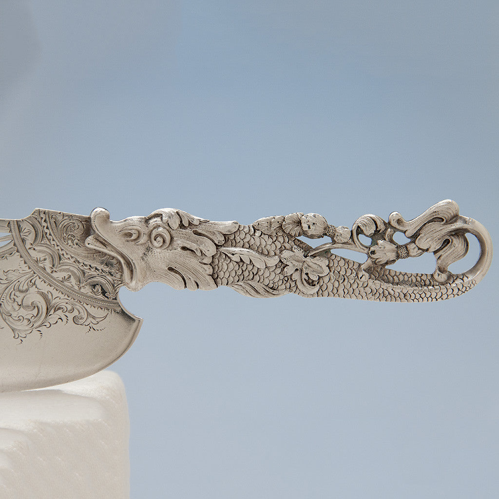 Handle of Shiebler Antique Sterling Silver Figural Fish Slice, New York City, c. 1885