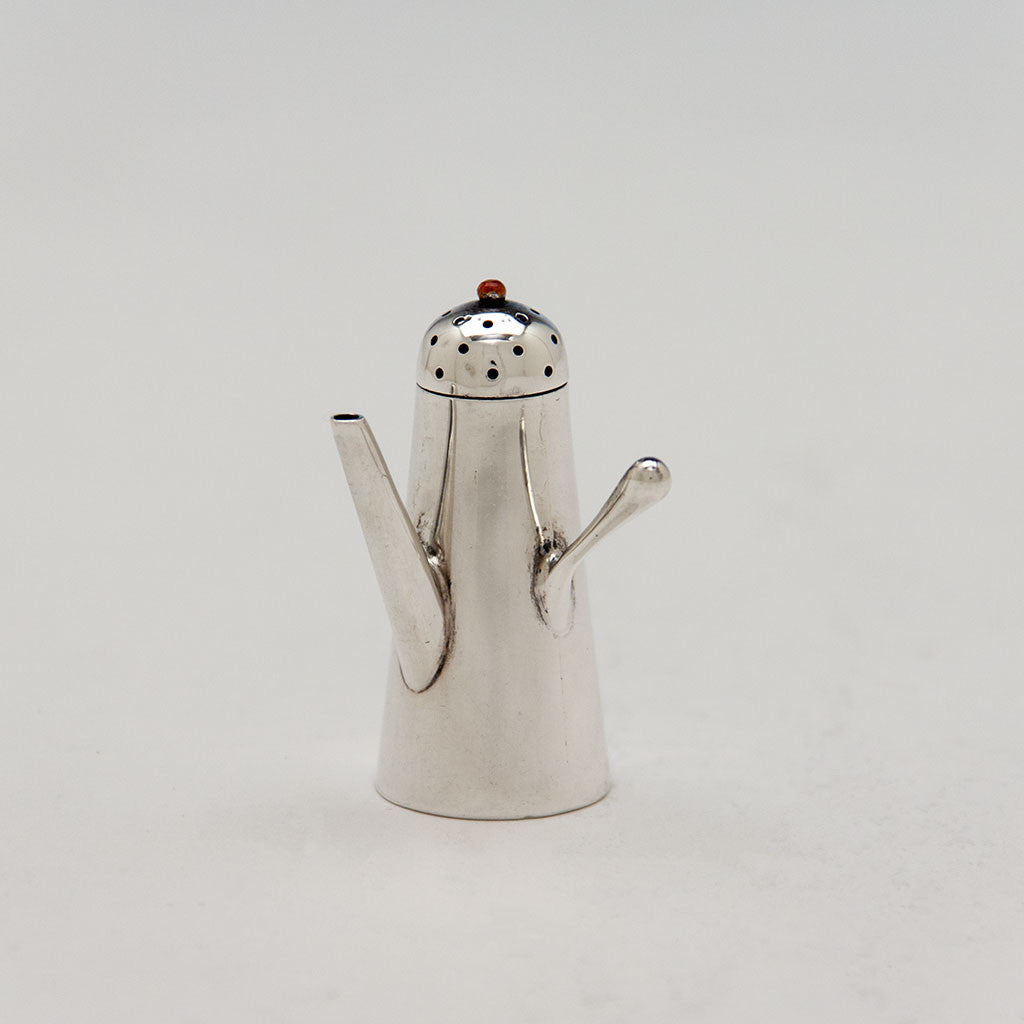Shiebler Miniature Antique Sterling Silver and Enamel Coffee Pot/ Salt or Pepper Shaker, NYC, c. 1890