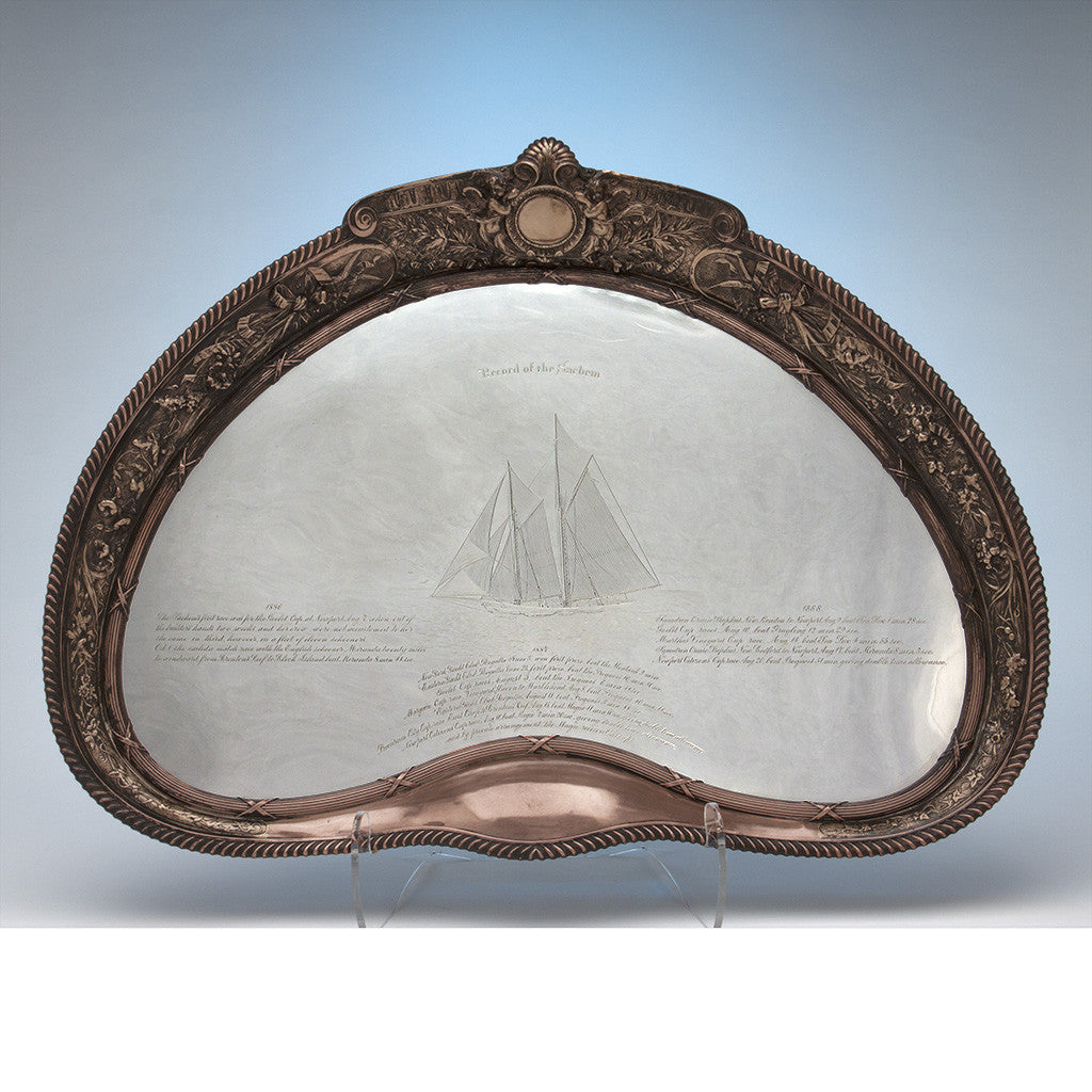 Gorham Special Order Sterling and Mixed Metals Yacht Commemorative 'Fancy Waiter' or Tray, Providence, RI, 1889 - Record of the Sachem