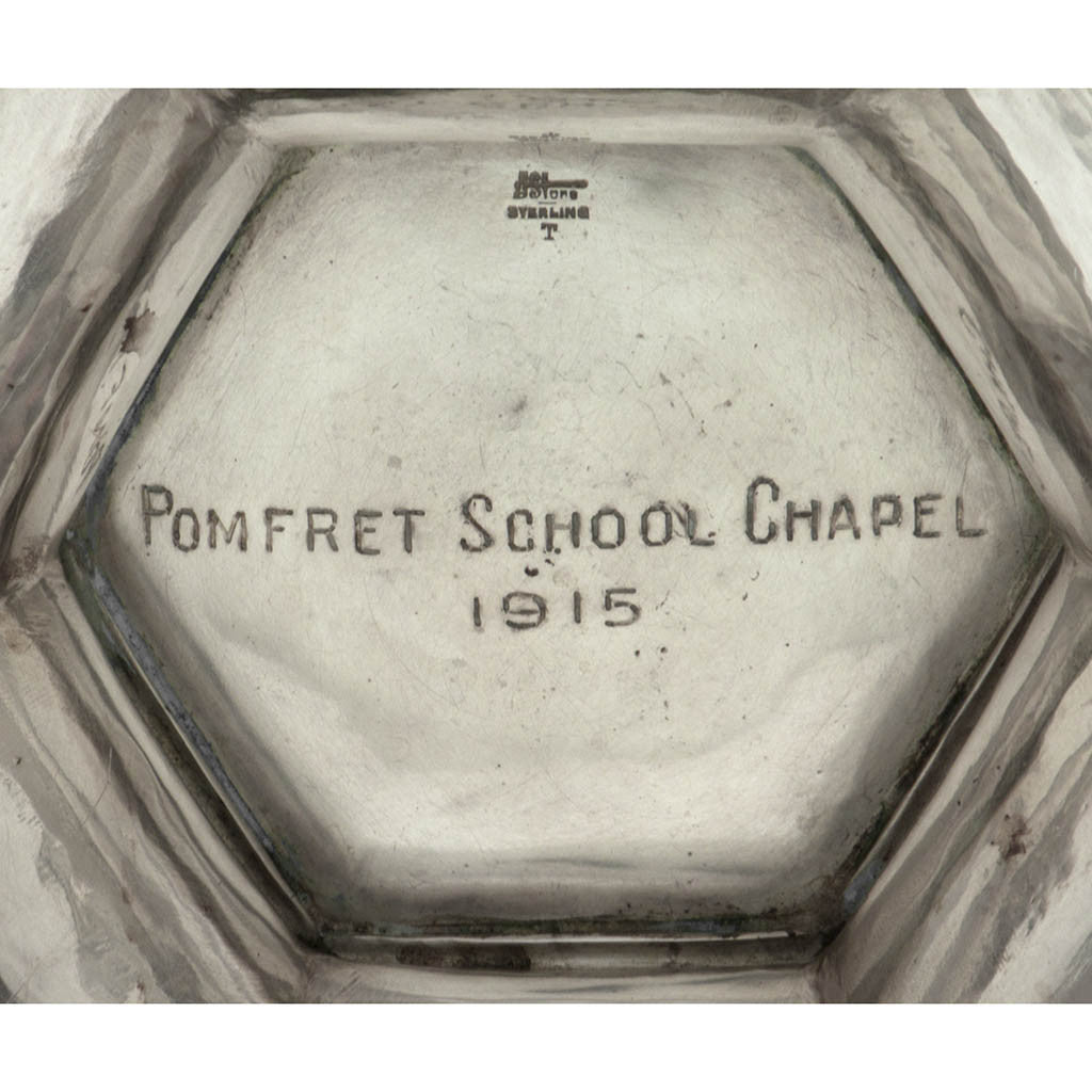 Pomfret Inscription under Arthur J. Stone and Herbert Taylor, The Pomfret Chapel Altar Vases, Pair of American Sterling Silver and Gold Altar Vases, Gardner, MA, 1915