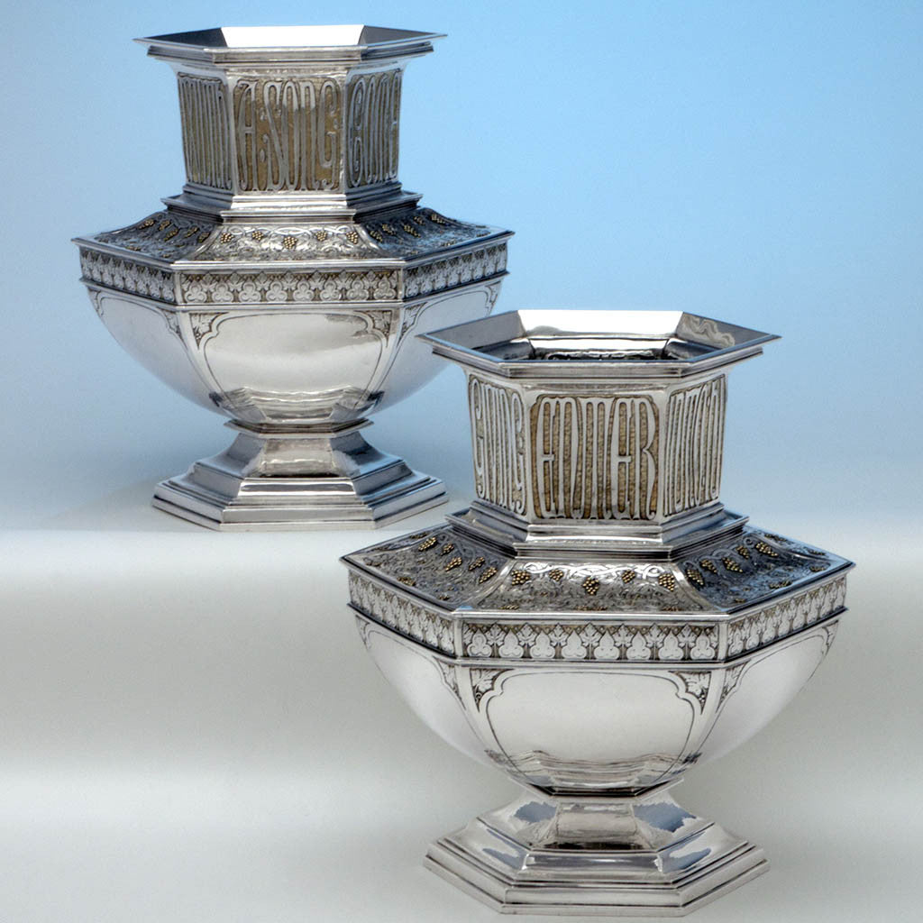 Arthur J. Stone and Herbert Taylor, The Pomfret Chapel Altar Vases, Pair of American Sterling Silver and Gold Altar Vases, Gardner, MA, 1915