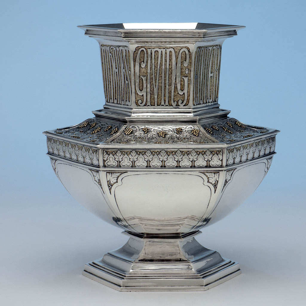 Single Arthur J. Stone and Herbert Taylor, The Pomfret Chapel Altar Vases, Pair of American Sterling Silver and Gold Altar Vases, Gardner, MA, 1915