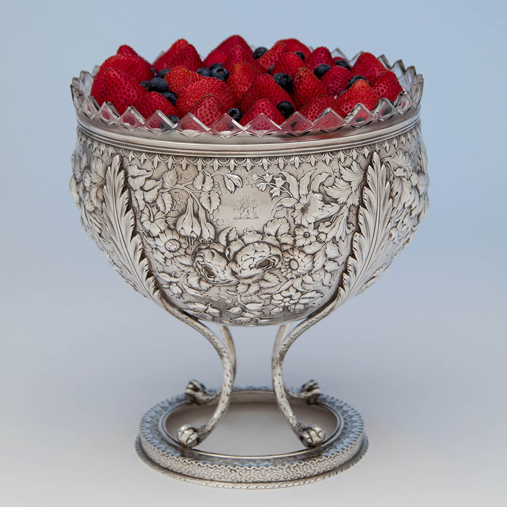 Strawberry Shortcake in the S. Kirk &amp; Son Rare  11oz Silver Fruit Stand or Centerpiece Bowl, Baltimore, MD, c. 1880 