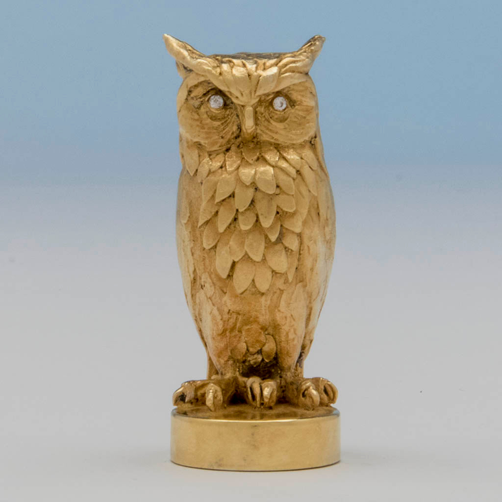 Leslie Durbin Modern Sterling Silver Figural Owl Seal, London, 1962/63