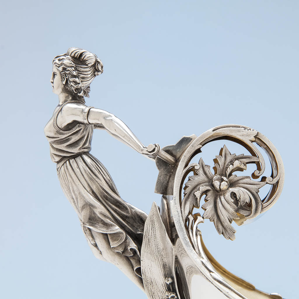 Female figure on Wood &amp; Hughes Antique Sterling Silver Figural Centerpiece Bowl, New York City, c. 1870