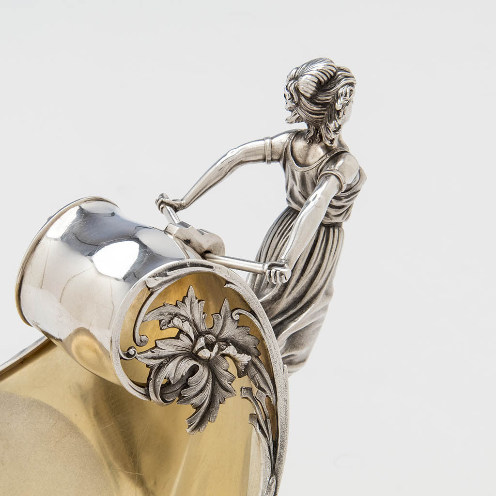 Handle detail of the Wood &amp; Hughes Antique Sterling Silver Figural Centerpiece Bowl, New York City, c. 1870