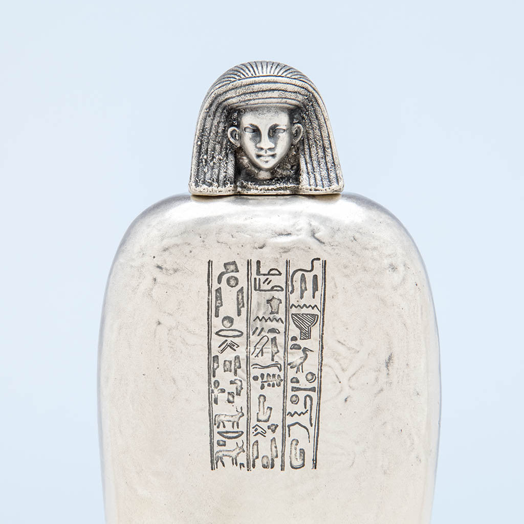 Detail of Gorham Antique Sterling Silver &#39;Liquor Flask&#39; in the form of a Canopic Jar, Providence, RI, 1884