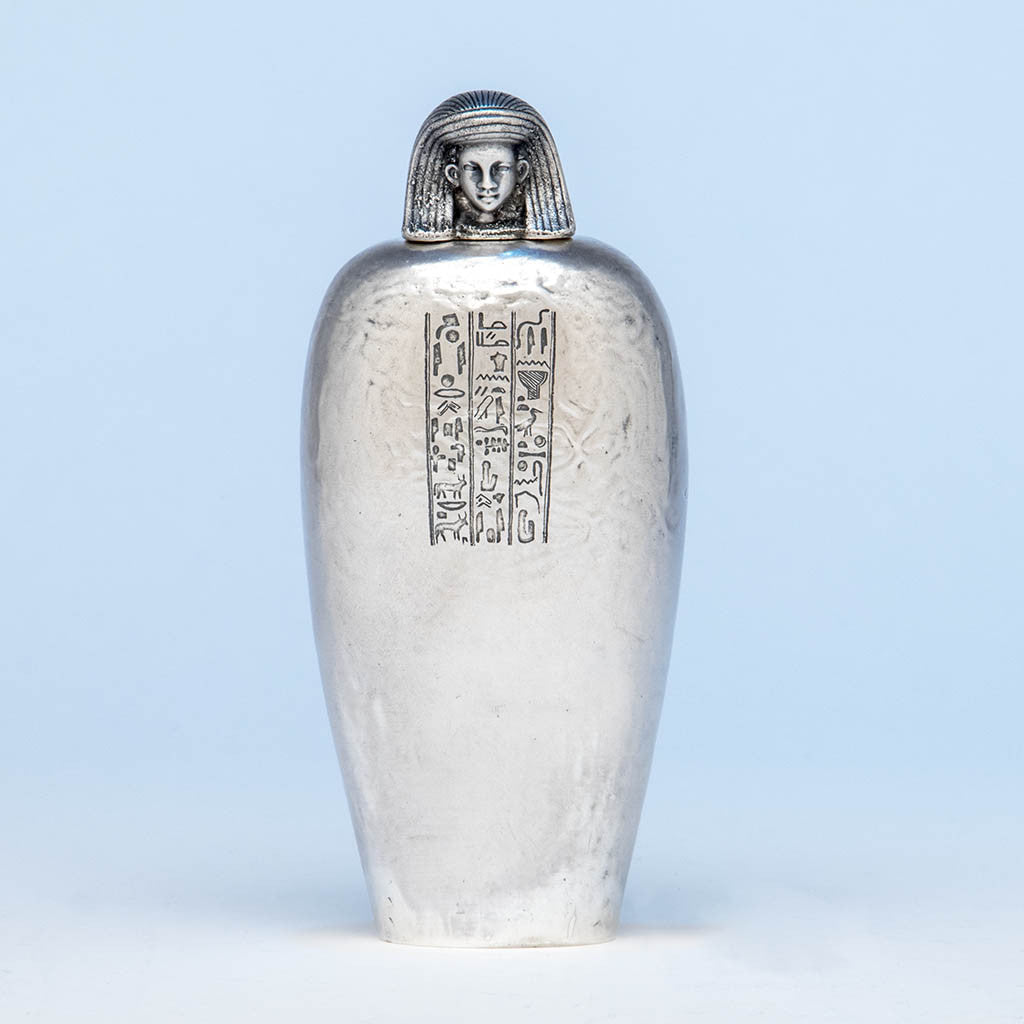 Gorham Antique Sterling Silver 'Liquor Flask' in the form of a Canopic Jar, Providence, RI, 1884