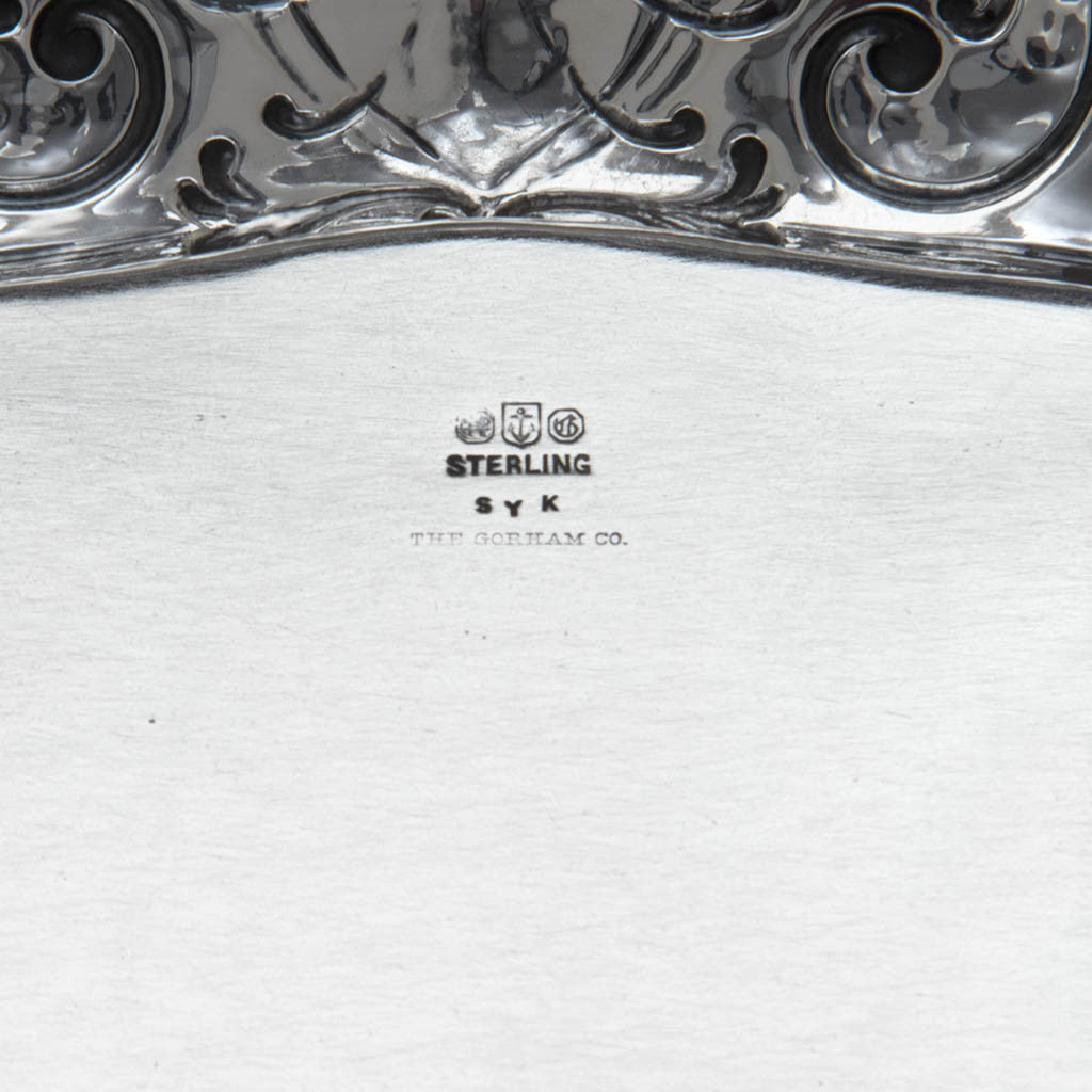 Marks on the under tray of the Gorham Special Order Antique Sterling Silver Sauce Boat with Stand, Providence, RI, 1910