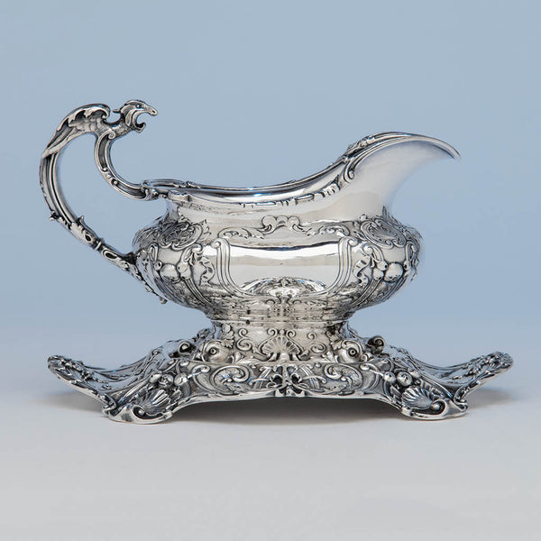 Gorham Special Order Antique Sterling Silver Sauce Boat with Stand