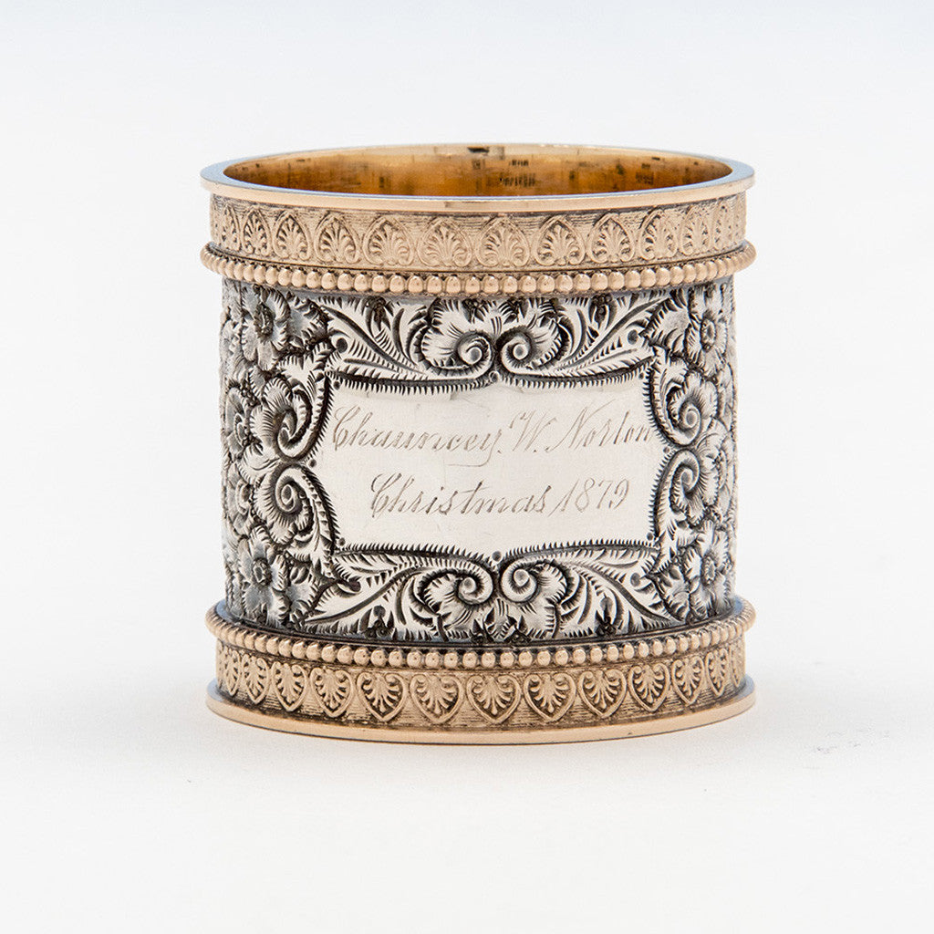 Wood &amp; Hughes Chased Antique Sterling Silver Napkin Ring, New York City, 1879