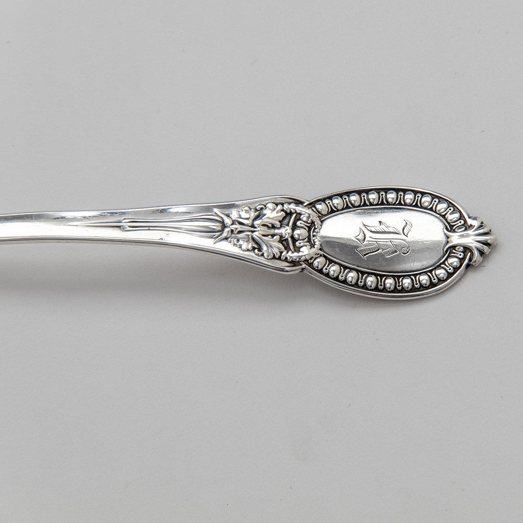 Mono on Henry Hebbard Antique Coin Silver &#39;Mask&#39; Pattern Mustard Ladle, New York City, c. 1860