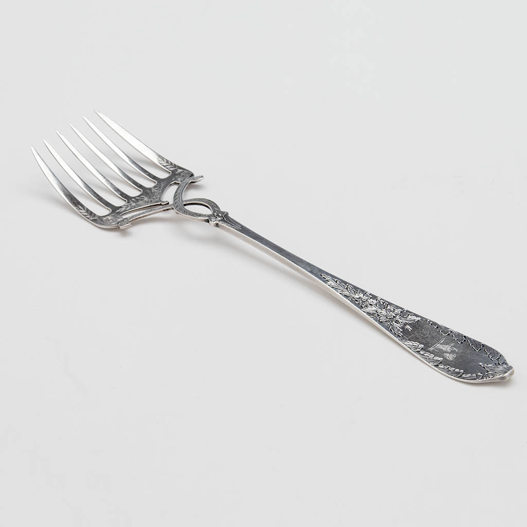 S. Kirk & Son Antique Coin Silver Serving Fork, Baltimore, MD, 1846-61