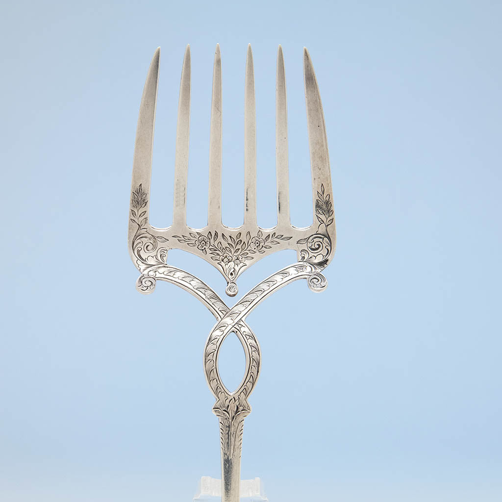 Tines on S. Kirk &amp; Son Antique Coin Silver Serving Fork, Baltimore, MD, 1846-61