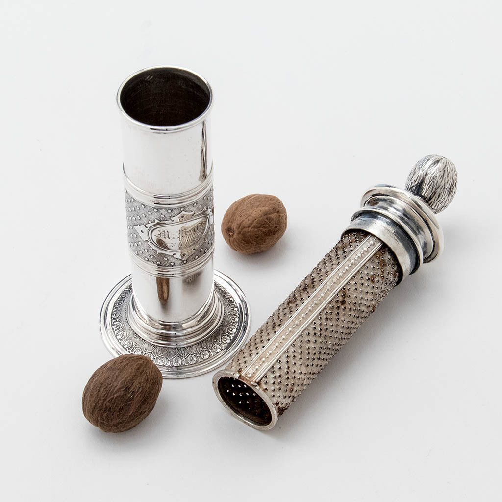 American Antique Sterling Silver Nutmeg Grater, likely by John Wendt, NYC, c. 1874