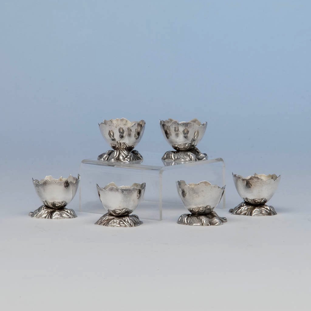 Gorham Antique Sterling Silver Cracked Egg Salt Dishes, set of 6, Providence, RI - 1872