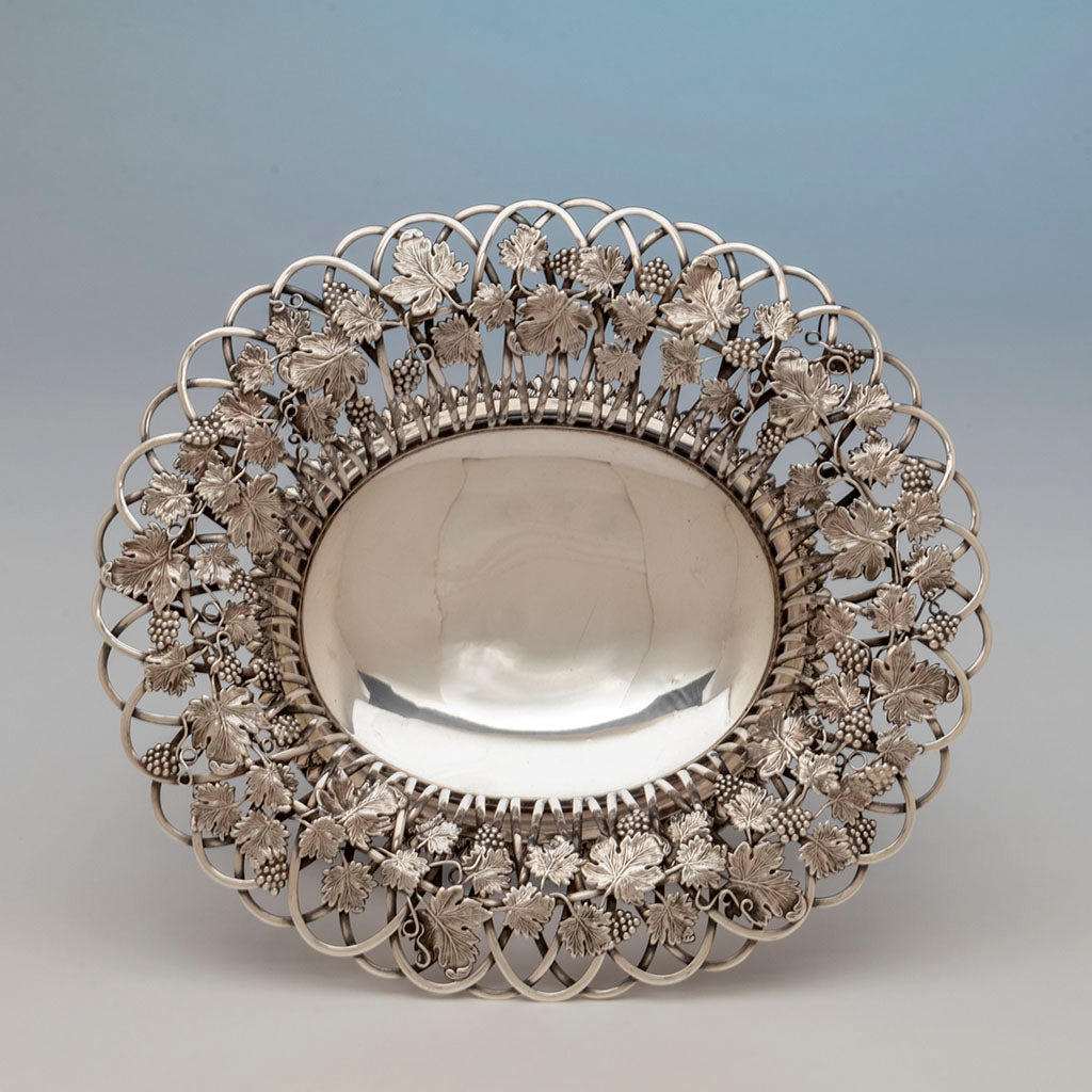 Interior of Gale, Wood and Hughes Antique Coin Silver Footed Basket, NYC,. NY, 1833-45